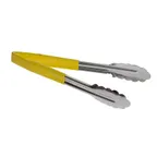image of TableCraft 3774YEU Utility Tongs, 9-1/2" Vinyl-Coated, Spring Steel, Yellow, Dishwasher Safe, One Piece