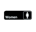 image of TableCraft Products 394516 Compliance Sign, 3" x 9", Women, White on Black, Plastic, Dishwasher Safe