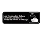image of TableCraft Products 394545 Hand‑Wash Sign – 3" x 9", White on Black, Spanish Text, Plastic