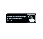 image of TableCraft Products 394550 Hand Washing Sign, 3" x 9", White on Black, Plastic, Pressure Sensitive Backing