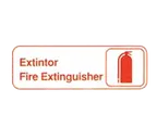 image of TableCraft Products 394582 Fire Safety Sign, 3" x 9", Red on White, Plastic, Spanish/English - Each