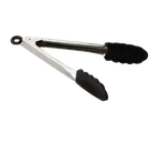 image of TableCraft 4009BK Locking Tongs, 10-1/2", 1.2mm Steel, Black Silicone Tip, Heat‑Resistant 400°F