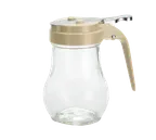 image of TableCraft 406A Syrup Pourer – 6 oz. Teardrop Glass Jar, Almond ABS Top, Dishwasher Safe - 12/Case