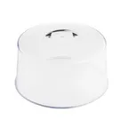 image of TableCraft 422A Clear Plastic Cake Cover, 12" Dia. 7-1/2" Height, Chrome Handle, 6/Set