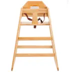 image of TableCraft Products 6565004 Wood High Chair, 19-3/4" x 19-3/4" x 29"H, Rubberwood, Natural Finish, Stackable, 3-Point Seatbelt, Front Passive Restraint, ASTM F404-18 Compliant, Unassembled