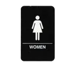 image of TableCraft 695634 Women Restroom Sign, 6" x 9", White On Black, Plastic, ADA Compliant, Braille