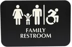 image of TableCraft 695651 Restroom Compliance Sign, 6" x 9", White/Blue Plastic, Braille, ADA & Handicap Symbol