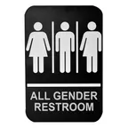 image of TableCraft Products 695652 All-Gender Restroom Sign, 6" x 9", White/Black, Braille Tactile, Backing