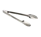 image of TableCraft Products 712 Utility Tongs - 12" Stainless Steel, Silver, Non-Coated, Dishwasher Safe