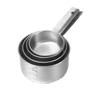 image of TableCraft 724 Measuring Cups Set - 4 Piece Stainless Steel, 1/4, 1/3, 1/2, 1 Cup, Dishwasher Safe
