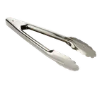 image of TableCraft Products 74 Utility Tongs, 9-1/2", Stainless Steel, Silver, Dishwasher Safe