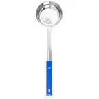 image of TableCraft Products 7708 Portion Control Spoon, 8 oz, Perforated, Stainless Steel with Blue Handle
