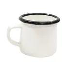 image of TableCraft 80010 16oz Metal Mug, Creamy White with Black Rim, Vitreous Porcelain Enamel Coated Steel