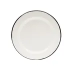 image of TableCraft Products 80018 8" Round Plate, Creamy White with Black Rim, Porcelain Enamel Steel