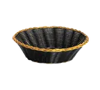 image of TableCraft Products 875B - Round Woven Basket, 8" x 8" x 2", Black with Gold Metal Trim, Poly Cord