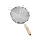 image of TableCraft Products 96 Mesh Strainer - 6¼" Diameter, Double Medium Tin-Plated Mesh, Wooden Handle, Hand Wash
