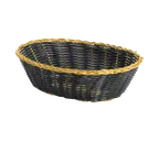 image of TableCraft 975B Oval Black Polypropylene Serving Basket, 9" x 6.5" x 2.5", Gold Trim, Hand‑Woven