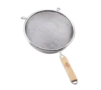 image of TableCraft 99 Mesh Strainer – 10-1/4" Dia, 10" Bowl, Double Medium Mesh, Tin Plated, Wooden Handle