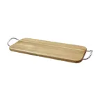 image of TableCraft ACAMR2007 - 17" x 7" Acacia Wooden Serving Board with 2 Metal Handles, Hand Wash Only