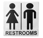 image of TableCraft B12 Cash & Carry Men/Women Restroom Sign, 5"x5", Stainless Steel, Adhesive