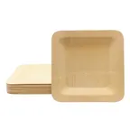 image of TableCraft BAMDSP7 - 7" x 7" Square Bamboo Disposable Plate, Natural Finish, Biodegradable, 25/Pack