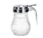 image of TableCraft BH7 Beehive Syrup Pourer, 6 oz Clear Glass Jar, Chrome Top, Dishwasher Safe - 12/Case