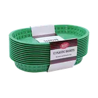 image of TableCraft C1076G Green Oval Fast Food Basket, 10-1/2" x 7" x 1-1/2", Heat‑Resistant Plastic, 12/Pack