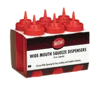 image of TableCraft C12463K - 24oz WideMouth Red Squeeze Bottle, 63mm Opening, Dishwasher Safe, NSF, 6/Pack