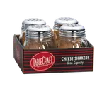 image of TableCraft CP260-4 Cheese Shaker, 6 oz. Polycarbonate Jar, Perforated Chrome Top, Metal Lid, 4/Pack