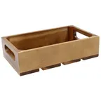 image of TableCraft CRATE13 - Acacia Wood Display Crate, 12-3/4" x 7" x 2-3/4", Fits 1/3 GN Pan, Brown Handles