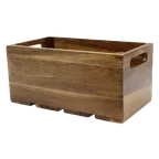 image of TableCraft CRATE136 - Acacia Wood Serving & Display Crate, 12-3/4" x 6-7/8" x 6-1/4", Brown, Handles