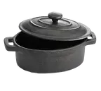 image of TableCraft CW30112 Mini Dish, 8oz, 4-5/8" x 3-3/4" x 1-3/4", Oval, Cast Iron, Non-Stick, Handles Lid