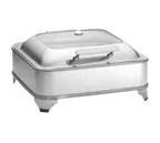 image of TableCraft CW40162 Electric 6-qt Chafing Dish, 16"x16"x6", 700W Heater, Stainless, Hinged Cover