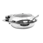 image of TableCraft CW40165 6‑qt Stainless Steel Chafing Dish, 17‑1/4” Dia, 19‑1/4” H, Hinged Cover, Steam Pan