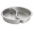 image of TableCraft CW40297 Chafing Dish Pan, 15" Dia x 2½" Deep, 2 x 2.5 Qt Divided Steel, Fits CW40168-65