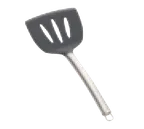 image of TableCraft CW403 - 14" Black Silicone Slotted Turner, Stainless Steel Handle, Wide Serving Spatula