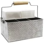 image of TableCraft Products GPSSCADDY - Brickhouse Collection™ Flatware Caddy, 10-3/4" x 8-1/2" x 4-3/4", 4-Compartment Stainless Steel Utensil Holder with Handle, Brick Texture