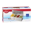 image of TableCraft Products H1604 - 4‑Compartment Bar Caddy, Steel Base, Silver, Acrylic Lid & Tongs - 1/Set