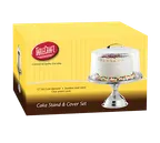 image of TableCraft H821422 - 12.75" Dia. Cake Stand & Cover 13.75" OAL, Stainless Steel Base, DishwasherSafe