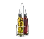 image of TableCraft H918N Oil & Vinegar Cruet – 8-1/2 oz Green Tint Glass Bottles, Pourer, Chrome Rack Set