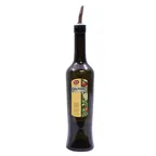image of TableCraft H934 - 17oz Dark Green Luna Glass Bottle, All-Purpose, Stainless Steel Pourer