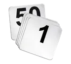 image of TableCraft N150 - 4" Stainless Steel Restaurant Table Numbers Set, 1-50 Cards, Hand Wash Only
