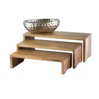 image of TableCraft RACA300 Cascade Risers Set – 3 Brown Acacia Wood Rectangular Risers, 17-1/4" to 22" tall