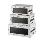 image of TableCraft RCBCRATE2 - 3‑Piece Chalkboard Display Riser Set, White Wood, 12.625”×8.25” – 16.5”×11.75”