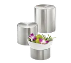 image of TableCraft RR3 Riser Set – 3-Piece, 8"x9", 7"x6", 6"x3", Stainless Steel, Round, Silver - 1/Set