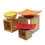 image of TableCraft WBAM3 Set Display Riser – 3‑Piece Bamboo Square Risers, 5”, 7”, 9”, Brown, Wood Base – Set
