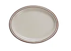 image of Yanco BR-13 Oval Ceramic Platter, Brown Speckled, Rim, 11½" L x 9½" W, Dishwasher Safe - Dozen