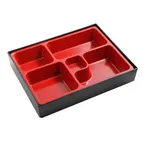 image of Yanco CR-610 5‑Compartment Rect. Plastic Sushi Box 10‑1/4" L x 8" W x 2" H Black/Red Dishwasher Safe