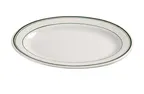 image of Yanco GB-14 Green Band Oval Ceramic Platter, 12½" x 9", Dishwasher Safe, White - Dozen