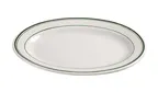 image of Yanco GB-19 Green Band Oval Ceramic Platter, 13½" x 9½" White Dishwasher & Microwave Safe - Dozen
